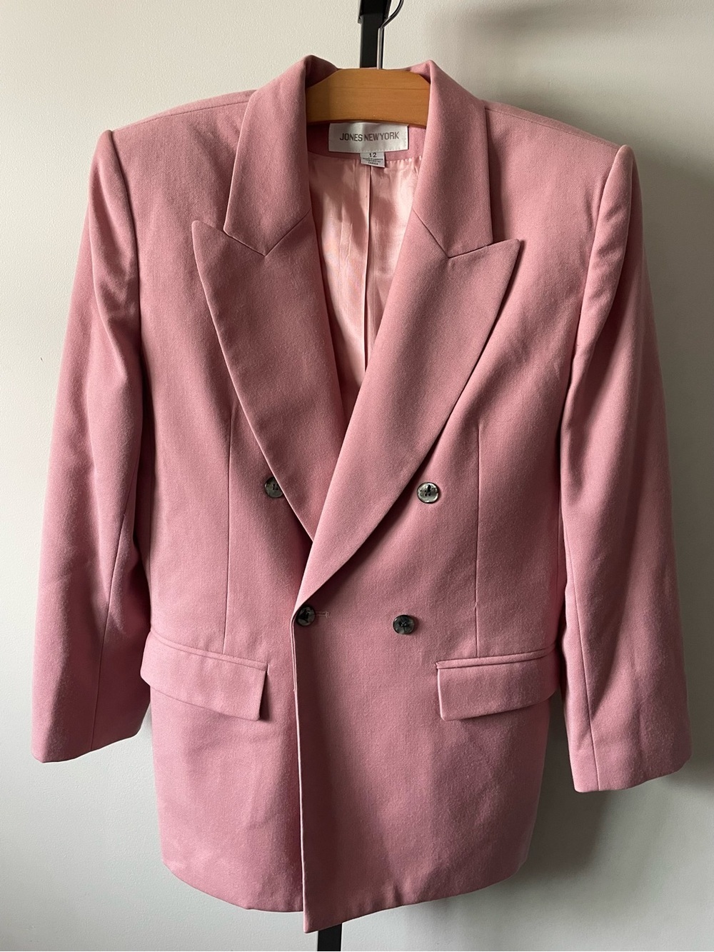 90s Vintage 100% Wool Jones New York Double Breasted Blazer Jacket Pink Size 12